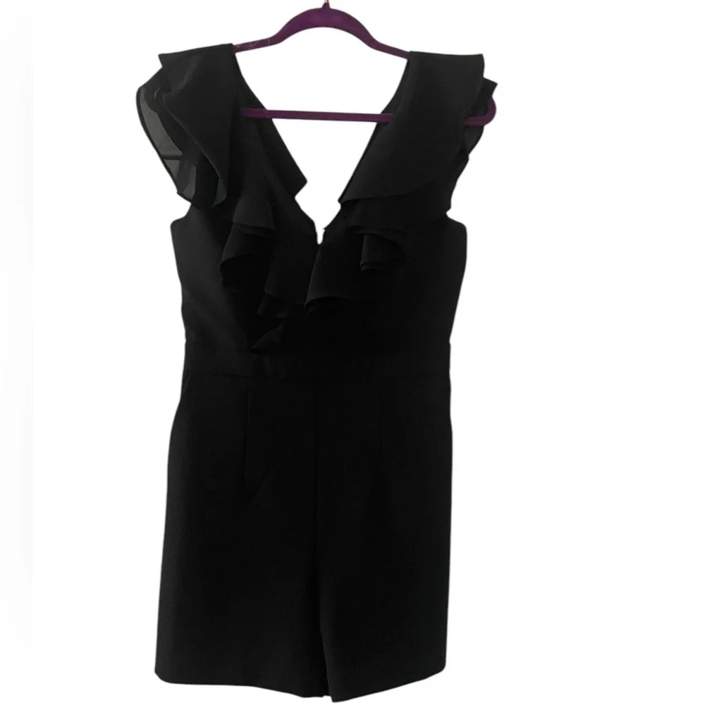 Bardot Black Ruffle V-neck Romper Size 6​​​ - Picture 2 of 9